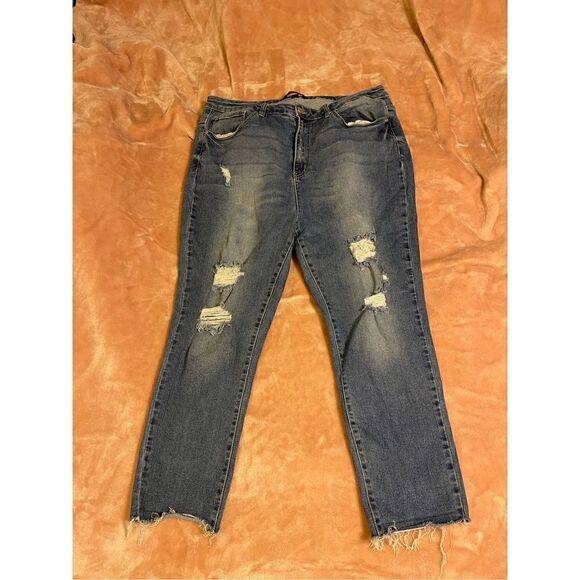 JUDY BLUE Jeans Women’s Sz 3XL Skinny Fit Distressed Frayed Hem Stitch - Picture 1 of 5